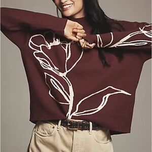 Maeve Maroon Knit floral  Top